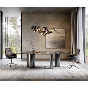 Jídelní stůl DELIFE Jídelní stůl Edge oválný 280x130 keramika Iris FMG Agatablack Troa nerezová ocel grafit