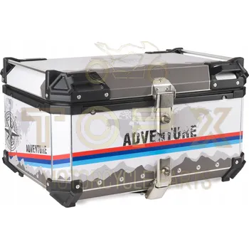 Zavazadlo na motocykl CENTRÁLNÍ HLINÍKOVÝ MOTOCYKLOVÝ KUFR 65L PRO 2 PŘILBY, GRAFIKA ADVENTURE, POLEP