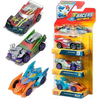 autíčko T-RACERS SADA 3 VOZIDEL GLITCHER, MONSTER MACHINE A BLUE DRAGON 32060