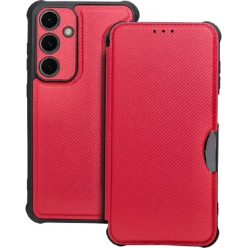 Pouzdro na mobilní telefon Flipové pouzdro RAZOR Book – Galaxy A15 4G/5G, červené (RAZOR Book – flipové pouzdro s kapsou, magnetem a karbonovým designem pro Samsung Galaxy A15 4G / 5G, červené)