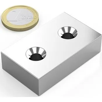 Dekorativní magnet Neodymový magnet kvádr 50 × 30 × 13 mm, 2 otvory M6, síla 41 kg