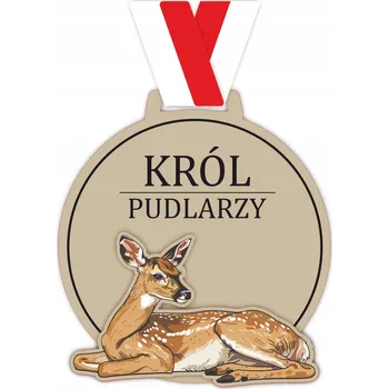 Lovecká medaile Král honu SRNKA dřevo 8,5cm + UV potisk popis stuha