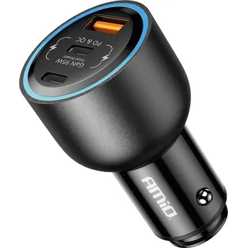Amio USB nabíječka do auta 12/24V 2x USB-C + USB-A 95W s čipy GaN