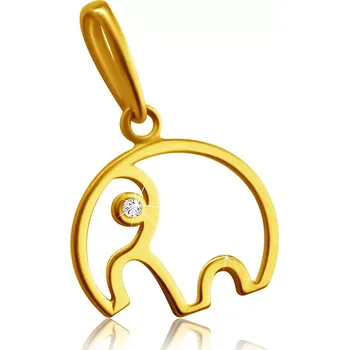 Přívěsek Diamantový přívěsek ze 14K žlutého zlata - obrys slona s chobotem, čirý briliant