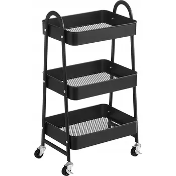 regál Koupelnový regál kovový vozík na kolečkách police organizér černý 3 patra