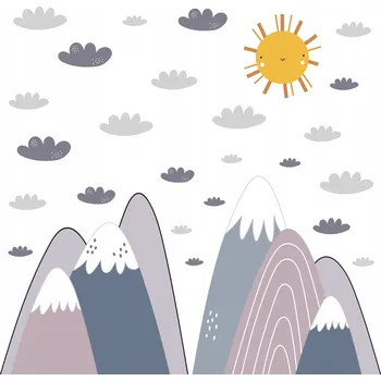 Obraz NÁLEPKY NA ZEĎ PRO DĚTI FIALOVÉ HORY SKANDINÁVSKÝ STYL SADA