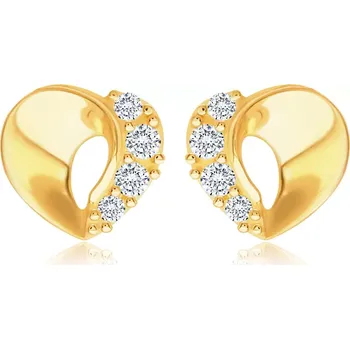 Náušnice Diamantové náušnice ze žlutého 14K zlata - srdíčko se zvlněnou linií, čiré brilianty
