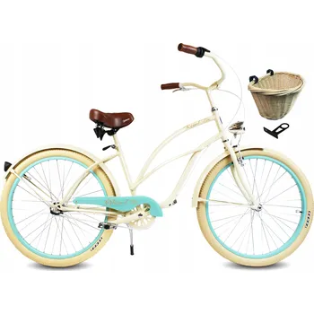 Městské kolo Dámské plážové kolo Beach Cruiser 26 palců modro-krémové LAGUNA ROYALBI s košíkem