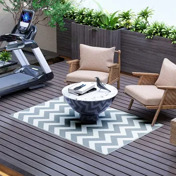 Koberec Outsunny venkovní voděodolný plastový koberec 121x182cm, světle šedý+bílý, na balkon| Aosom