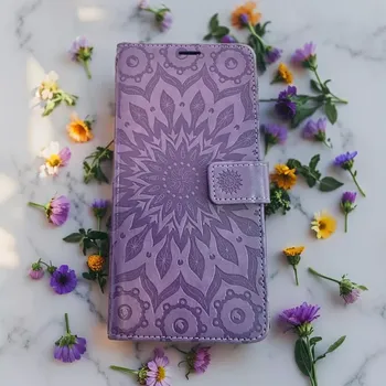 Pouzdro na mobilní telefon Flip pouzdro MEZZO Book – Xiaomi Note 14 5G mandala fialová (MEZZO Book – fialová mandala, elegantní flipové pouzdro s kapsami a šňůrkou pro Xiaomi Redmi Note 14 5G)