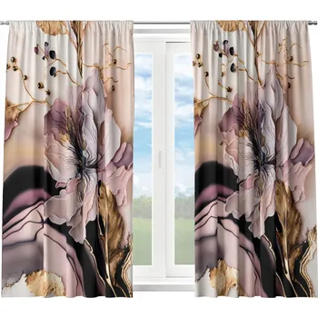 HOTOVÉ KRÁTKÉ ZÁCLONY NA ŽABKY S ŘASÍCÍ PÁSKOU 140X160 ZÁVĚS DO KUCHYNĚ KVĚTINY 137