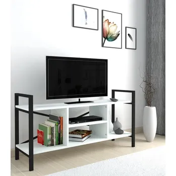 Televizní stolek Televizní stolek KEPLER 120x35 cm, lamino matná bílá, kov černý matný lak