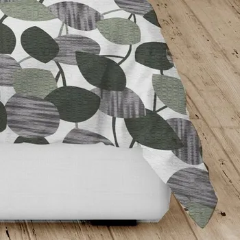 Povlečení Krepové povlečení 160 x 200 zelené, šedé listy na bílém pozadí