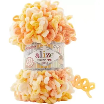 Příze Alize Puffy Fine Color 6467 Meruňková-žlutá (Příze Puffy Fine Color 6467)