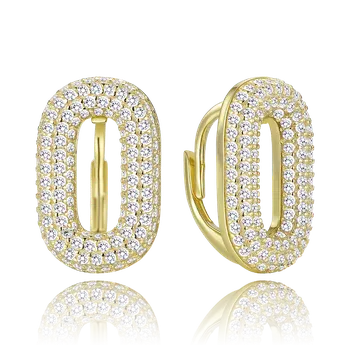 Souprava šperků MINET Luxusní pozlacené stříbrné náušnice s bílými zirkony JMAS0290GE00