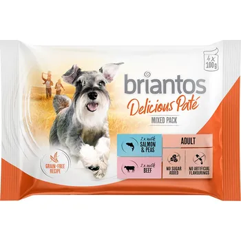 Krmivo pro psa 4x100g Briantos kapsičky zkušební balení - Delicious Paté (losos & hovězí)