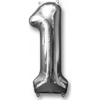 Balónek STŘÍBRNÁ číslice k 1. narozeninám, 1 rok, na hélium, 100 cm