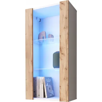 Knihovna Komodee Tivoli Závěsná Vitrína Vertical 100 Bílá-Dub Wotan Modré LED