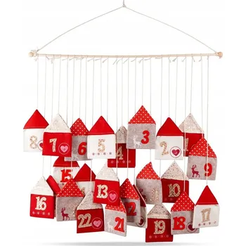 Vánoční dekorace Adventní kalendář z plsti červený 70x60 cm