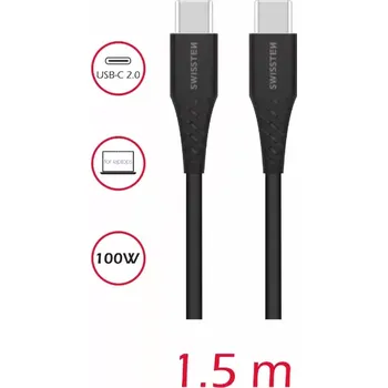 Datový kabel Datový kabel Swissten USB-C / USB-C 100W PD 1,5 m Černý (Swissten Datový Kabel USB-C/USB-C 5A (100W) Power Delivery, 1,5 m Černý, Rychlý Přenos a Nabíjení)
