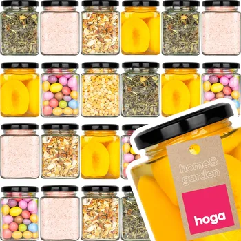 Sklenice 24x SKLENĚNÁ ZAVAŘOVACÍ SKLENICE ČTVERCOVÁ UZAVÍRATELNÁ NÁDOBA 230ml ČERNÉ VÍČKO