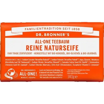 Mýdlo Dr-Bronners Pece Pevna-mydlaPřírodní mýdlo All-One Tea Tree 140 g (736,00 Kč / 1 kg)
