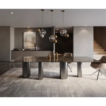 Jídelní stůl DELIFE Jídelní stůl Edge 300x100 keramika Laminam® Emperador Extra Lucidato tmavě hnědá pilíř nerezová ocel grafit