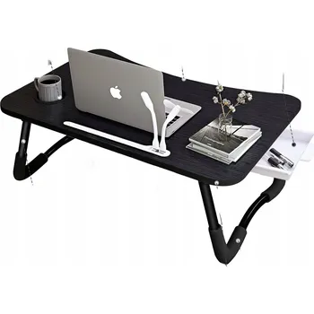 Skládací stolek pod notebook 60x40 cm s USB a zásuvkou – Černý