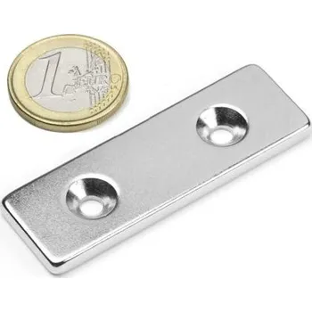 Dekorativní magnet Neodymový magnet kvádr 60 × 20 × 4 mm, 2 otvory M4, síla 10 kg