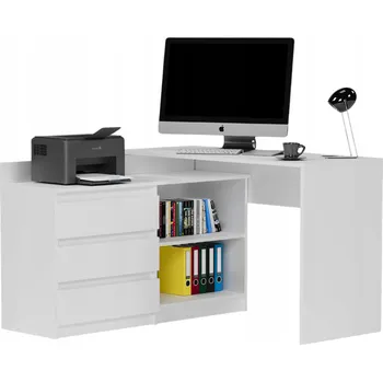 Psací stůl Rohový psací stůl Framire bílý 120x50x76 cm, 3 zásuvky, laminovaná deska