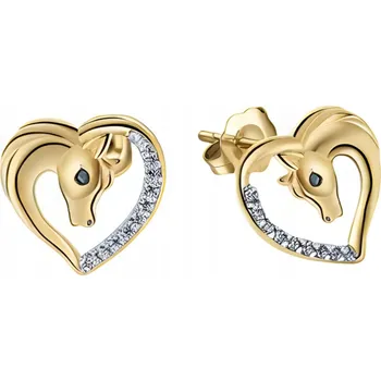 Náušnice Náušnice Zlaté Pro Holčičku Koníci v Srdci Stříbro 925 Puzety Šroubovací