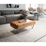 DELIFE Konferenční stolek Kiano 100x50 cm akácie přírodní 2 zásuvky podnož ve tvaru V nerezová ocel