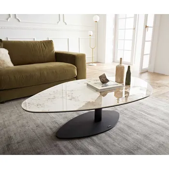 Konferenční stolek DELIFE Konferenční stolek Vibana 140x80 cm keramika Minas Melange bílá béžová podnož kov černá