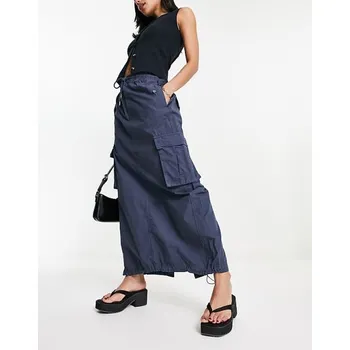 Dámská sukně BERSHKA TMAVĚ MODRÁ MAXI SUKNĚ S KAPSY (XS)