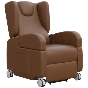 Sedací souprava PRIMACARE MOBIL, mobilní relaxační křeslo, elektricky polohovatelné, velká kolečka, koženka hnědá