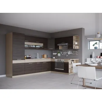 Kuchyňská linka Rohová kuchyně RUTHIN 290 x 210 cm, rijeka tmavá + vyzvednutí ZDARMA