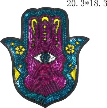 Nášivka Fatimina ruka nášivka s flitry | ochranný symbol, textilní dekorace - 02