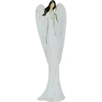 Vánoční dekorace Anděl jakoby ze dřeva se srdcem v náručí 29,5 cm (Anděl se srdcem hnědé vlasy)