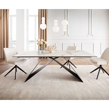 Jídelní stůl DELIFE Jídelní stůl Edge 200x100 keramika Calacatta Luxe bílá-zlatá-šedá podnož ve tvaru V plochá ocel černá