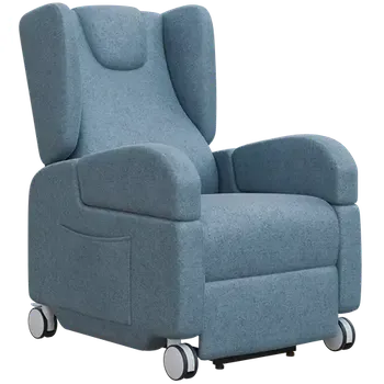 Sedací souprava PRIMACARE MOBIL, mobilní relaxační křeslo, elektricky polohovatelné, velká kolečka, látka modrá