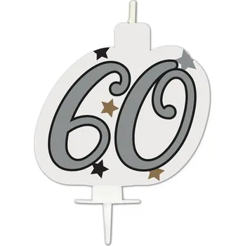 Dortová svíčka NAROZENINOVÁ SVÍČKA NA DORT 60 LET NAROZENINY 9 CM STŘÍBRNÁ ŠEDESÁTKA