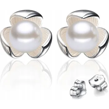 Náušnice Náušnice se perlou CrysTall, stříbrné, motiv čtyřlístku