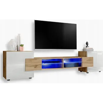 Televizní stolek Komodee TV stolek Merano, lesklá čela, skleněné police, modré LED osvětlení