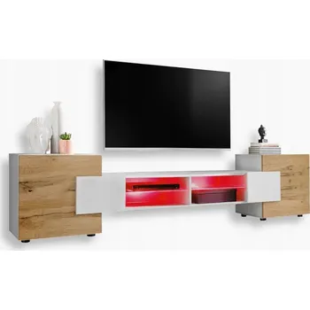 Televizní stolek Komodee TV stolek Merano s matnými dvířky, skleněnými policemi a RGB LED osvětlením