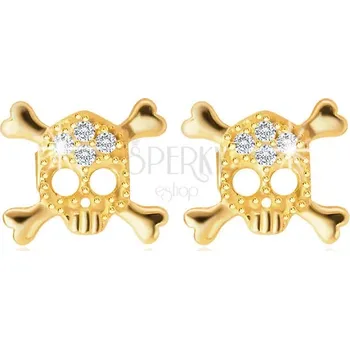 Náušnice Diamantové náušnice ze žlutého 585 zlata - lebka ozdobená brilianty, puzety