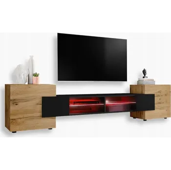 Televizní stolek Komodee TV stolek Merano s matnými dvířky, skleněnými policemi a RGB LED osvětlením