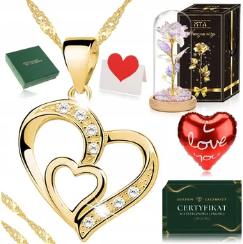 Obraz ZLATÝ NÁHRDELNÍK SRDCE RŮŽE VĚČNÁ LED DÁREK K 1.-99. NAROZENINÁM PRO ŽENU