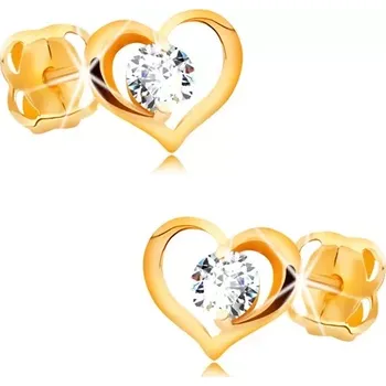 Náušnice Briliantové náušnice ze žlutého 14K zlata - čirý diamant v obrysu srdce