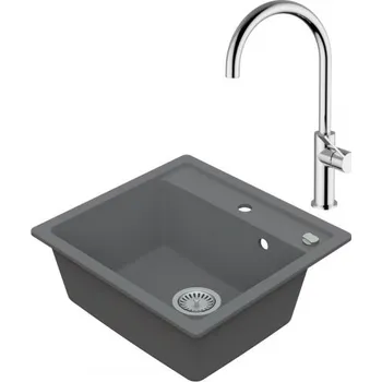 Granitový dřez VIMA Dřezový set Teorema 1/C - Granitový dřez 530x500 mm, šedá + Dřezová baterie Teorema