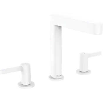 Vodovodní baterie Hansgrohe Finoris 3-otvorová umyvadlová baterie 160 s odtokovou soupravou Push-Open, matná bílá 76034700